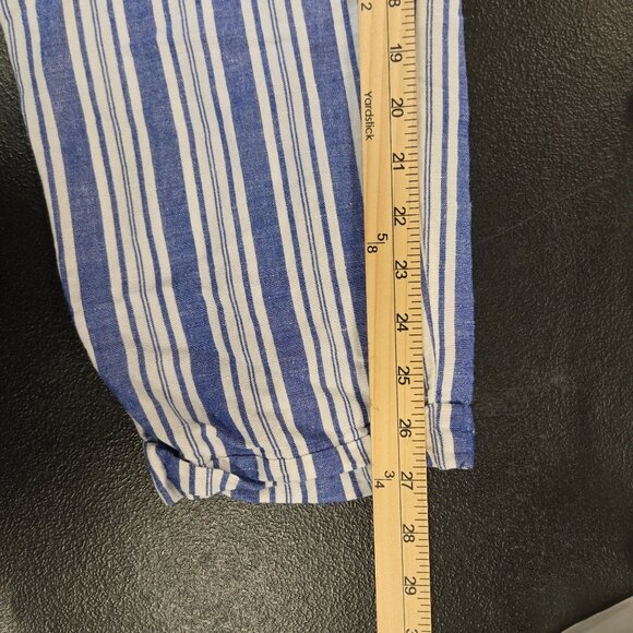 Linen Blend Pull On Striped Beachy Coastal Grandma Lounge Vacation Summer White - Picture 10 of 10